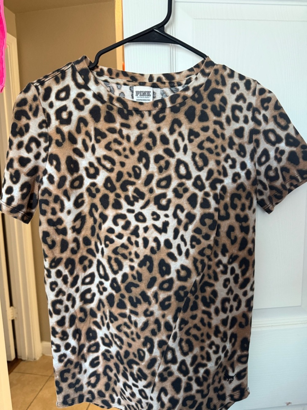 PINK Victoria's Secret Leopard Print Short Sleeve Tee - Brown/Black/White